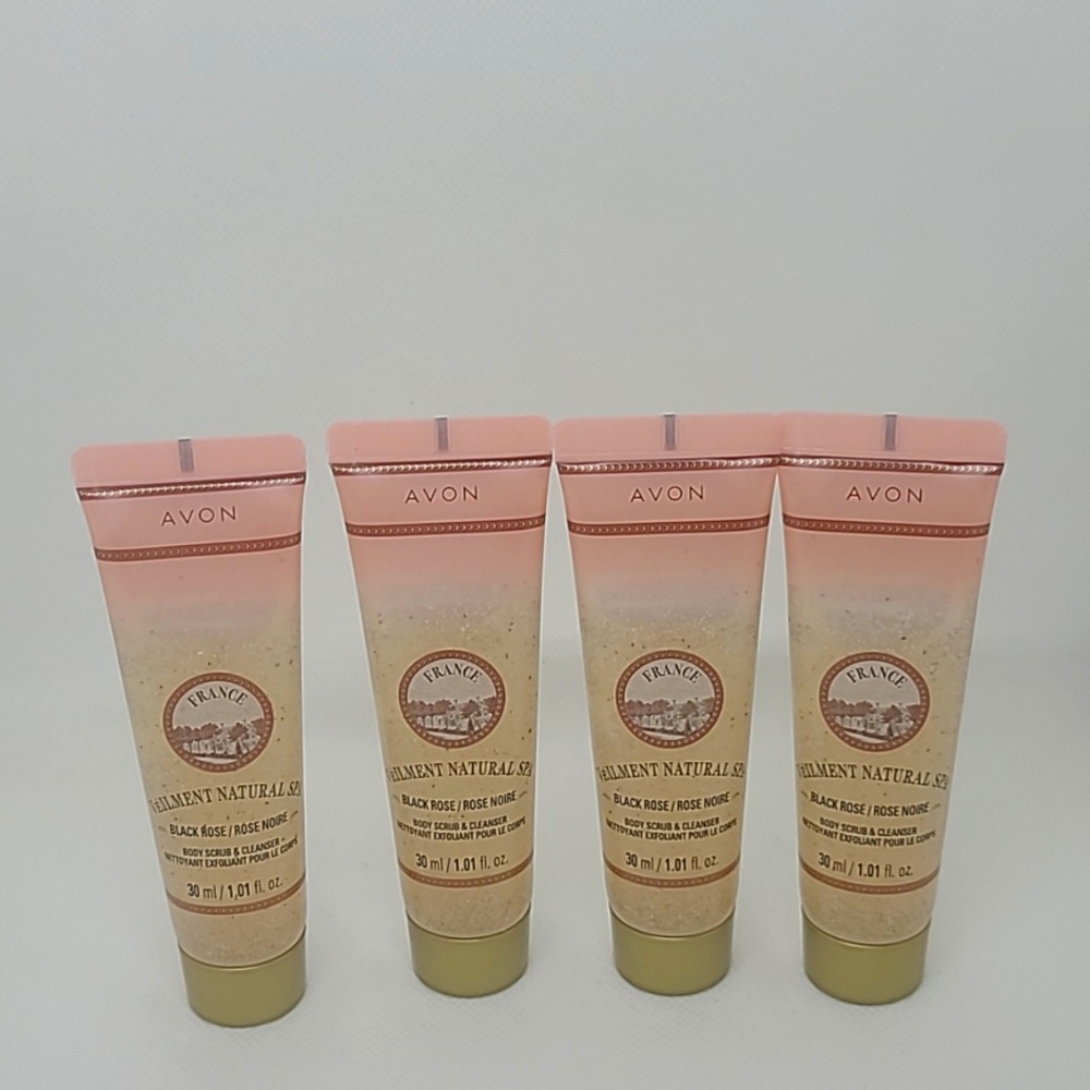 Set of 4 Avon Veilment France Black Rose Body Scrub & Cleanser 30ml with pouch